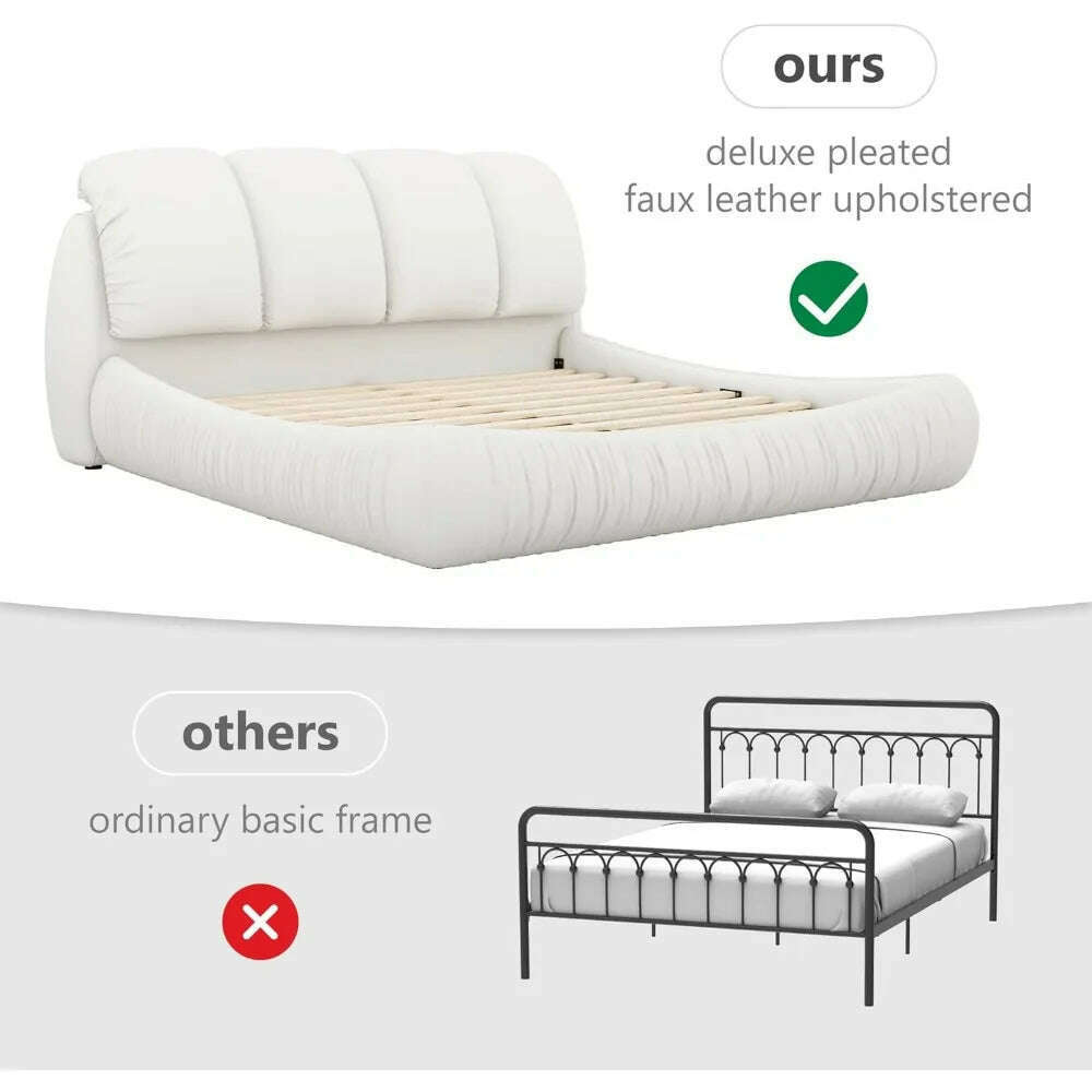 KIMLUD, King Size Platform Bed with Overstuffed Padded Headboard, Lite Deluxe Faux Leather Upholstered Solid Wood Frame Cloud Bed, KIMLUD Womens Clothes