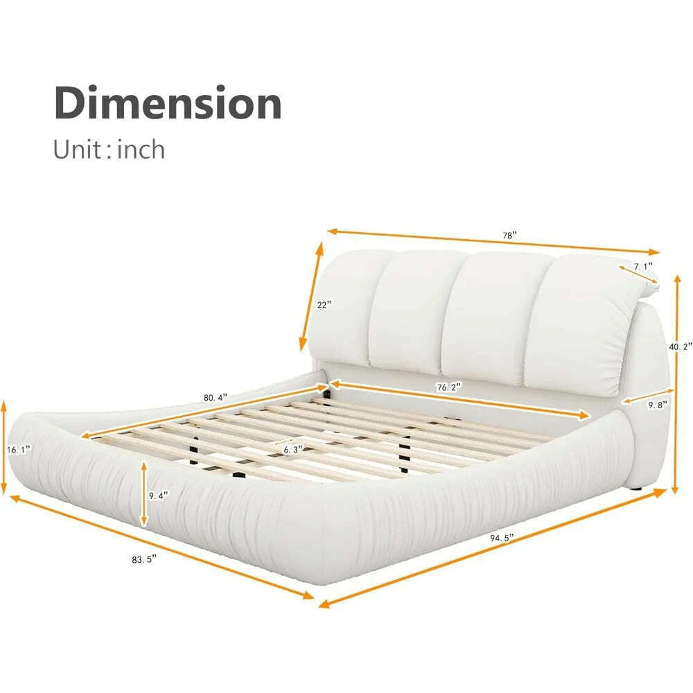 KIMLUD, King Size Platform Bed with Overstuffed Padded Headboard, Lite Deluxe Faux Leather Upholstered Solid Wood Frame Cloud Bed, KIMLUD Womens Clothes