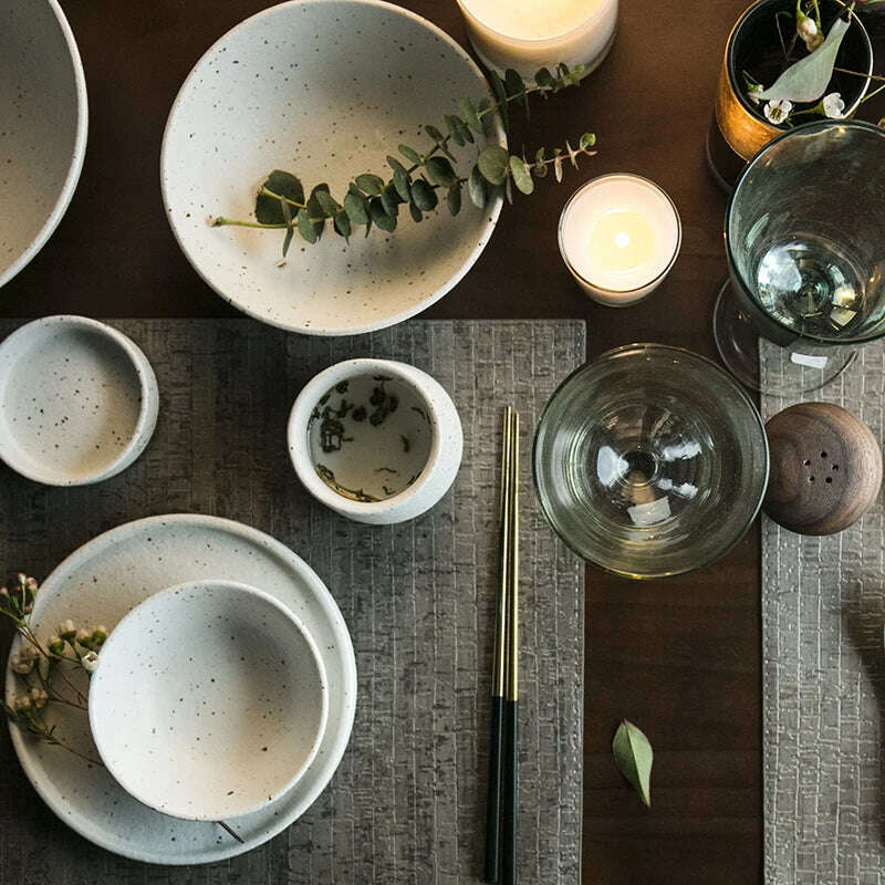 KINGLANG 1/2/4/6 Person Dinner Set Ceramic Dinnerware Matt Dinner Plate Rice Soup Bowl Sauce Dish Restaurant Tableware Wholesale - KIMLUD