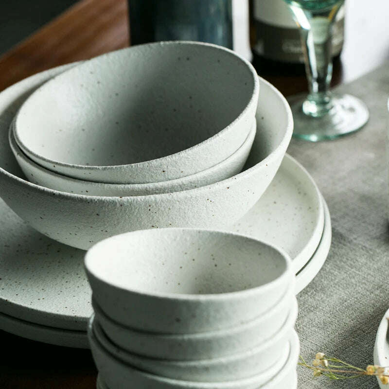 KINGLANG 1/2/4/6 Person Dinner Set Ceramic Dinnerware Matt Dinner Plate Rice Soup Bowl Sauce Dish Restaurant Tableware Wholesale - KIMLUD