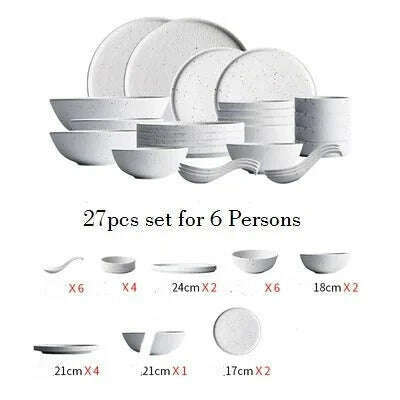 KINGLANG 1/2/4/6 Person Dinner Set Ceramic Dinnerware Matt Dinner Plate Rice Soup Bowl Sauce Dish Restaurant Tableware Wholesale - KIMLUD