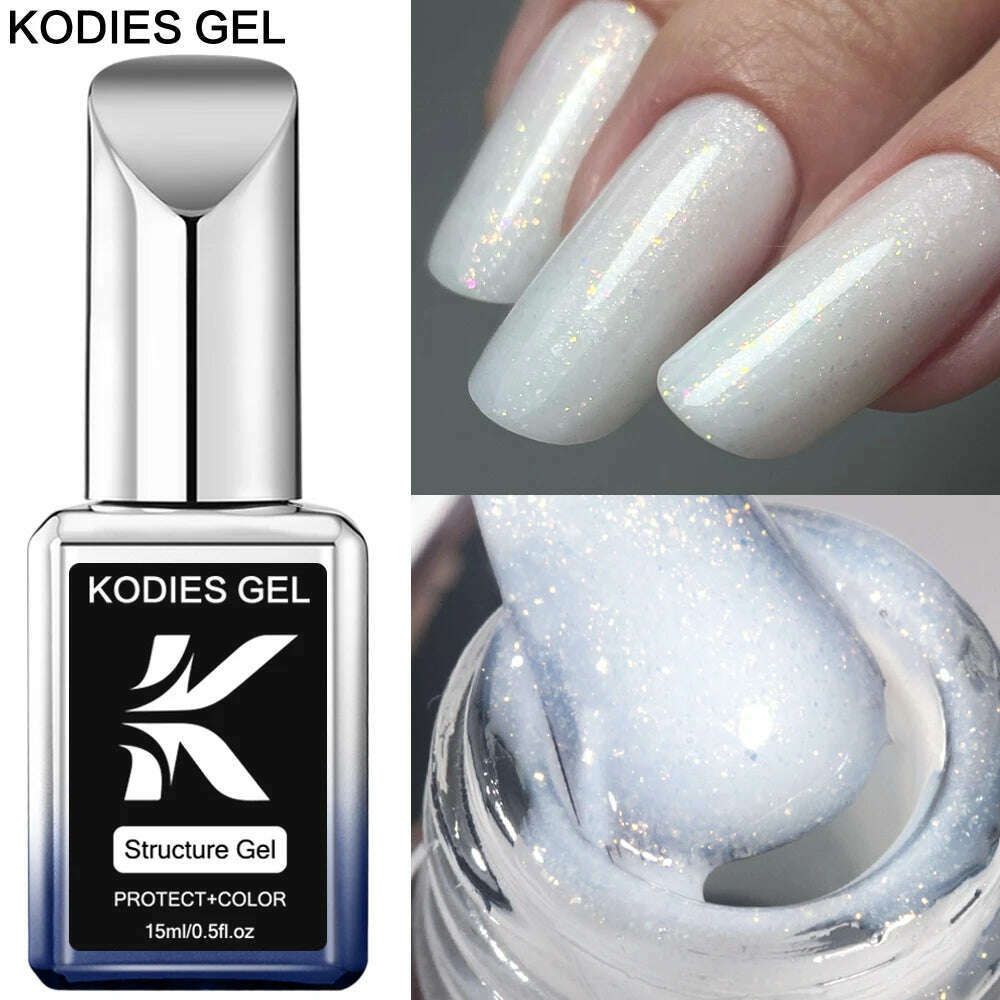 KODIES GEL Kitty White Rubber Base Gel Nail Polish Pearl Shine 15ML Semi Permanent UV Self Leveling Structure Construction Gels - KIMLUD