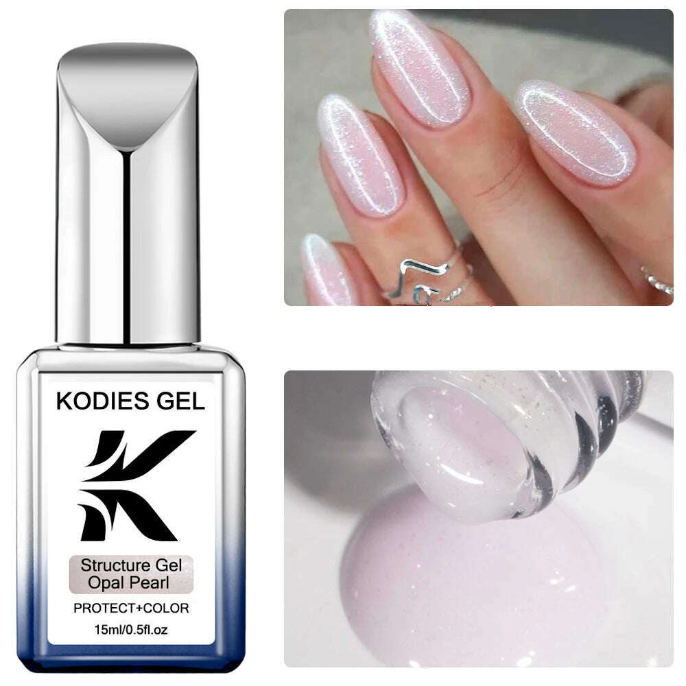 KODIES GEL Kitty White Rubber Base Gel Nail Polish Pearl Shine 15ML Semi Permanent UV Self Leveling Structure Construction Gels - KIMLUD