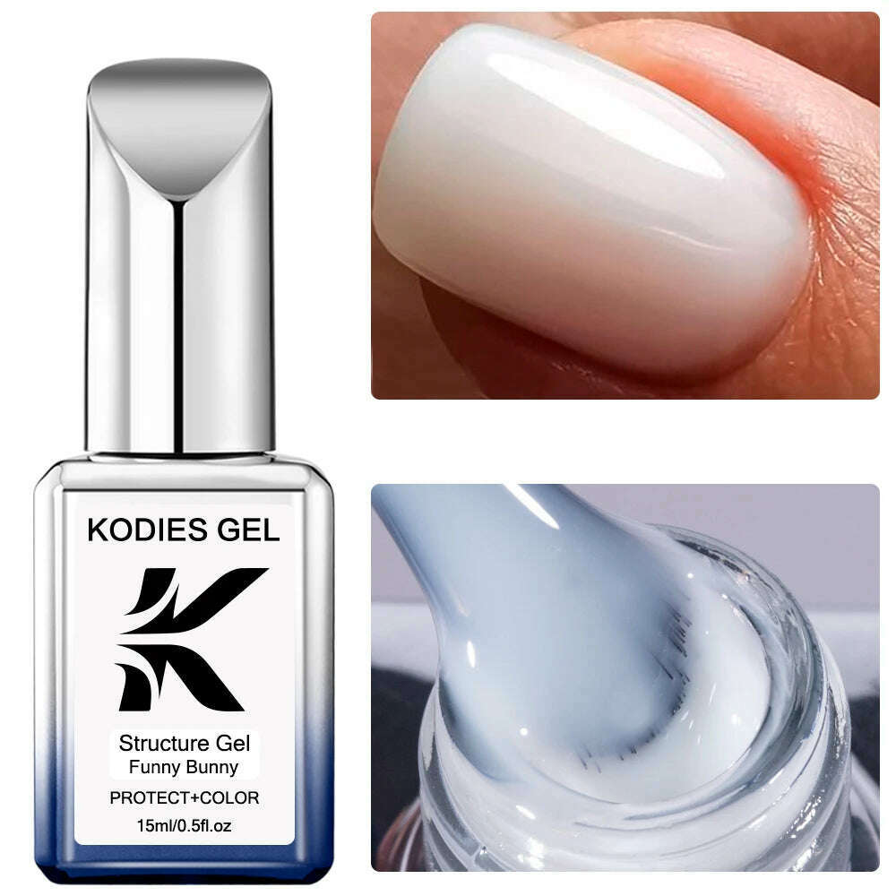 KODIES GEL Kitty White Rubber Base Gel Nail Polish Pearl Shine 15ML Semi Permanent UV Self Leveling Structure Construction Gels - KIMLUD