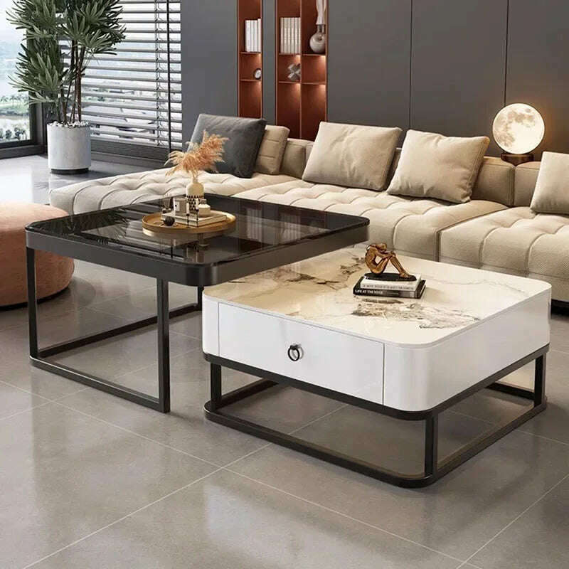 KIMLUD, Korea Cheap Clear Coffee Table Living Room Luxury White Glass Nordic Side Table Modern Minimalist Low Mesa Furniture For Home, KIMLUD Womens Clothes