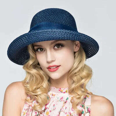 Korean fashion bow beach sun hat women's summer new collapsible fisherman basin hat summer sun block straw hat for women - KIMLUD