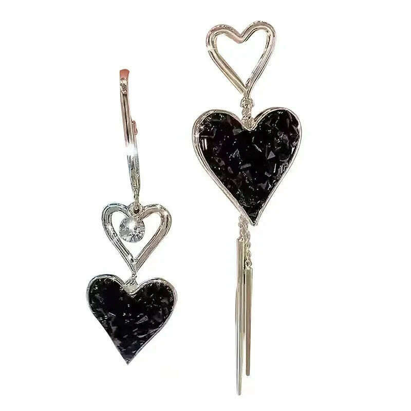 KIMLUD, Korean Fashion Exquisite Light Luxury Zircon Diamond Set Black Heart Shaped Pendant Earrings Party Commemorative Gift Jewelry, KIMLUD Womens Clothes