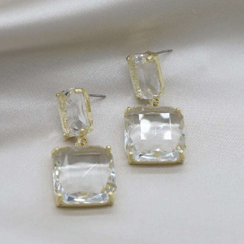 KIMLUD, Korean hot selling fashion jewelry double square crystal earrings four colors simple temperament female daily earrings, KIMLUD Womens Clothes