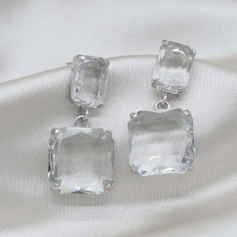 KIMLUD, Korean hot selling fashion jewelry double square crystal earrings four colors simple temperament female daily earrings, KIMLUD Womens Clothes