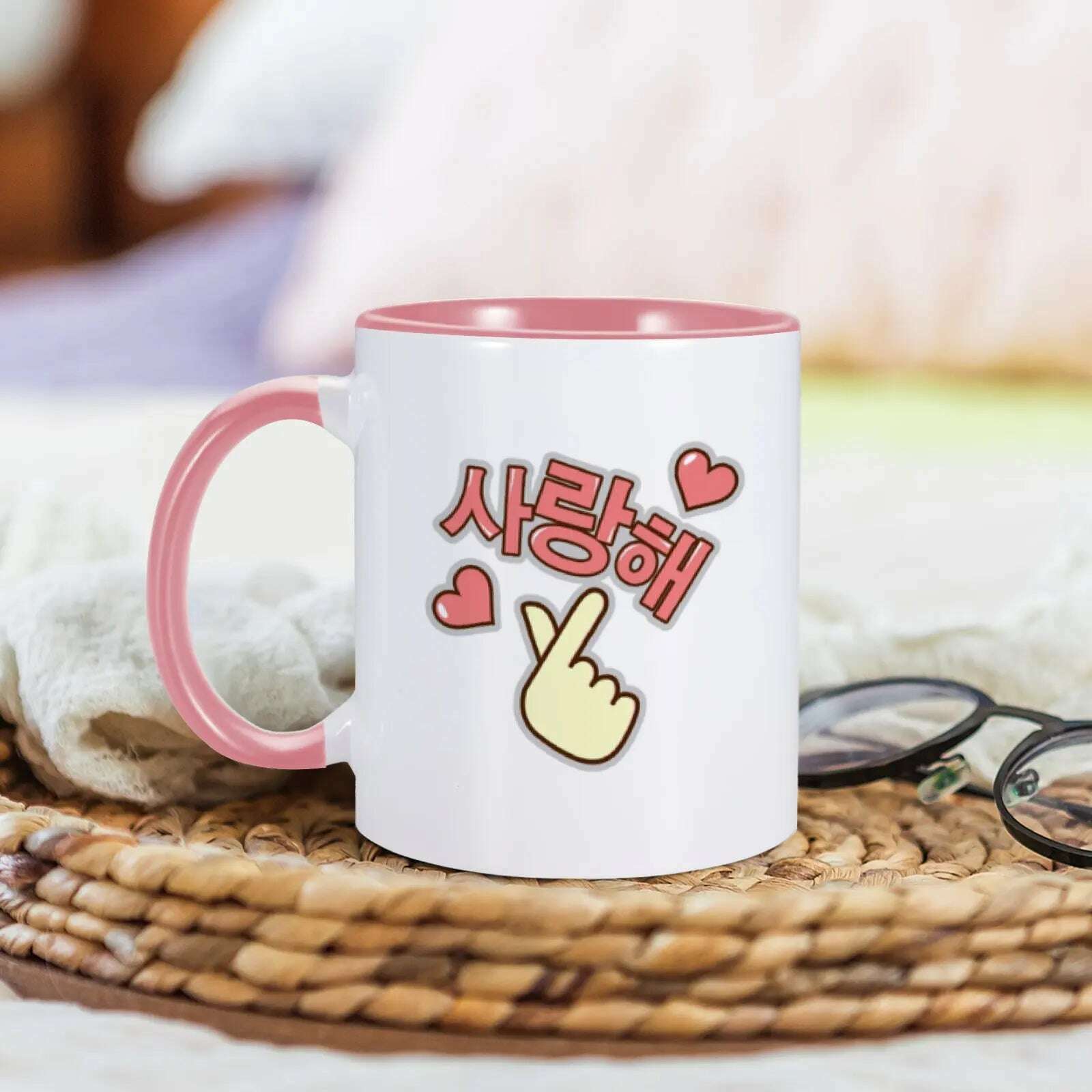 Korean I Love You Mug Funny Coffee Mugs for K-Drama Addict Him Her 11oz Ceramics Cup Valentines Day Gifts Ideas Home Milk Cups - KIMLUD