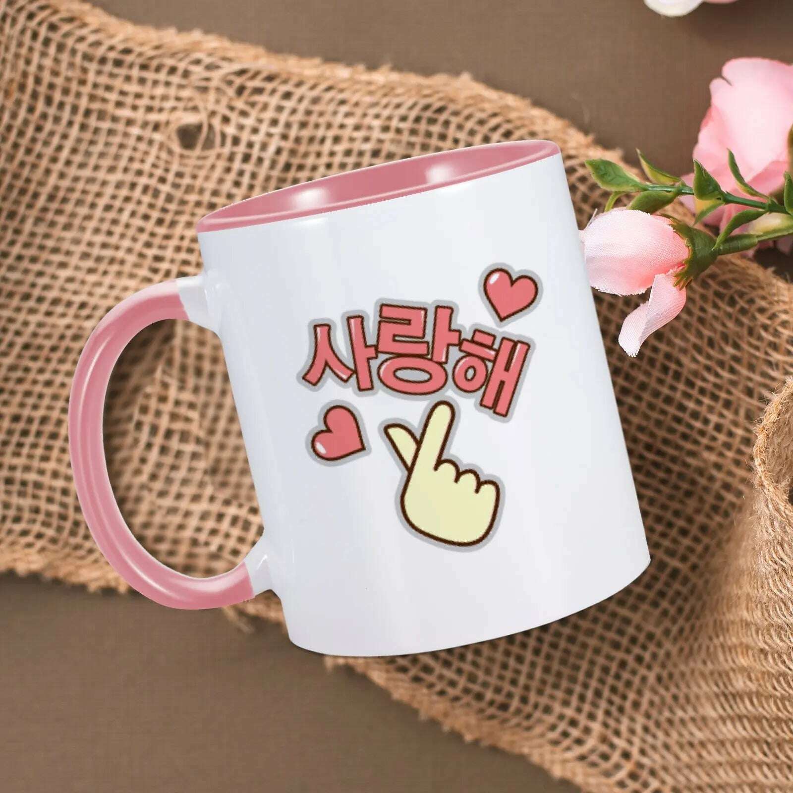 Korean I Love You Mug Funny Coffee Mugs for K-Drama Addict Him Her 11oz Ceramics Cup Valentines Day Gifts Ideas Home Milk Cups - KIMLUD
