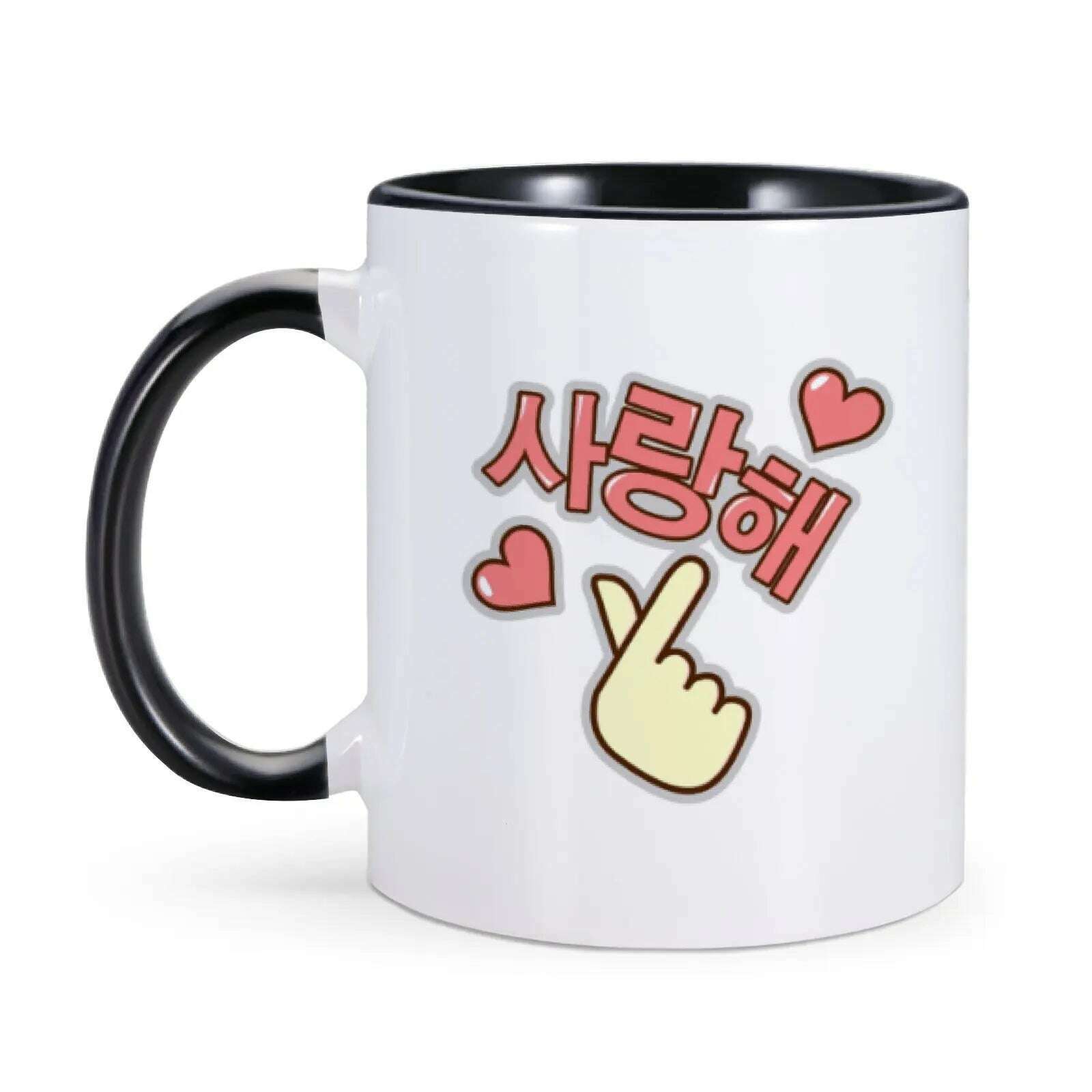 Korean I Love You Mug Funny Coffee Mugs for K-Drama Addict Him Her 11oz Ceramics Cup Valentines Day Gifts Ideas Home Milk Cups - KIMLUD
