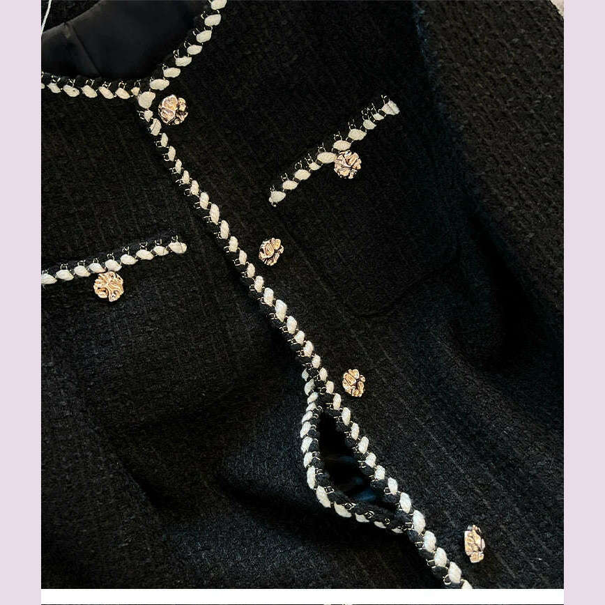 KIMLUD, Korean Small Fragrance Fashion Autumn Winter Women Short Tweed Coat Women O Neck Single Breasted Tweed Jacket Outwear, KIMLUD Womens Clothes