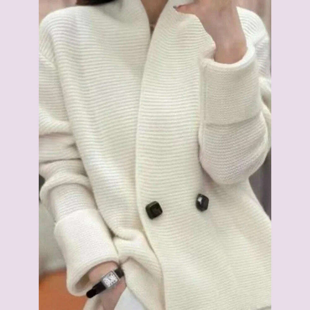 Korean Sweater Jackets Women Clothing Double-breasted Temperament Sueter Mujer Loose Casual Knitted Cardigan Tops Pull Femme - KIMLUD