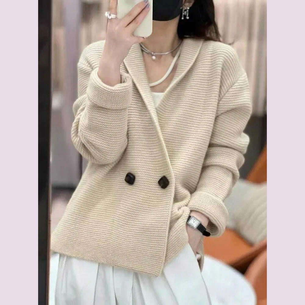 Korean Sweater Jackets Women Clothing Double-breasted Temperament Sueter Mujer Loose Casual Knitted Cardigan Tops Pull Femme - KIMLUD