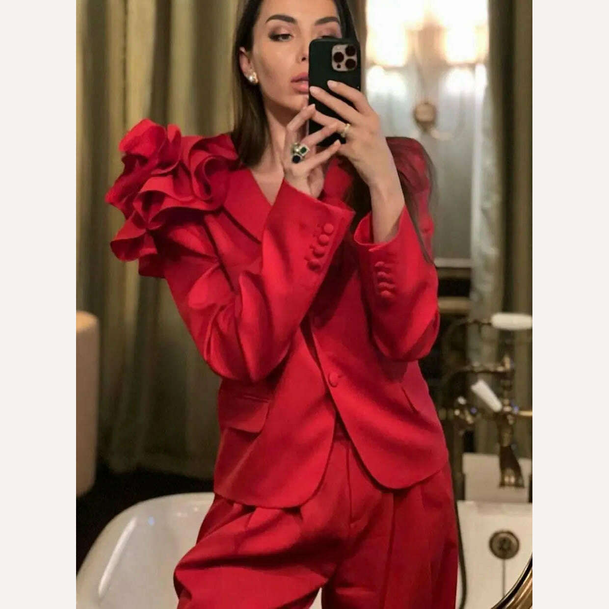 KIMLUD, Kritt 2023 New Women's Fashion 3D Flower Decoration Single Breast High Street Fashion Red Black Suit Sexy Blazer, KIMLUD Womens Clothes