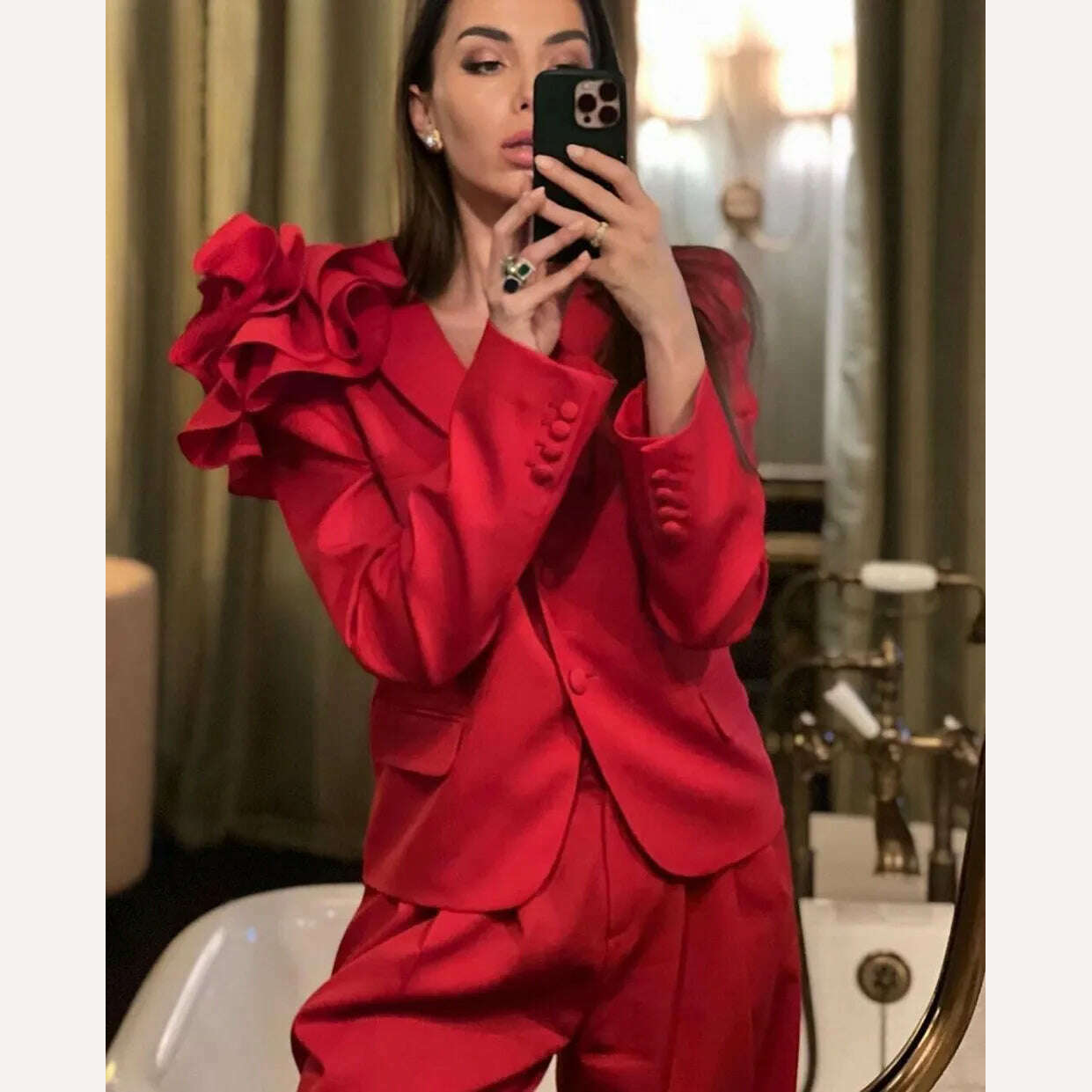 KIMLUD, Kritt 2023 New Women's Fashion 3D Flower Decoration Single Breast High Street Fashion Red Black Suit Sexy Blazer, KIMLUD Womens Clothes