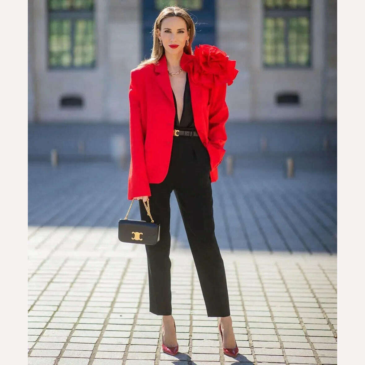 KIMLUD, Kritt 2023 New Women's Fashion 3D Flower Decoration Single Breast High Street Fashion Red Black Suit Sexy Blazer, KIMLUD Womens Clothes
