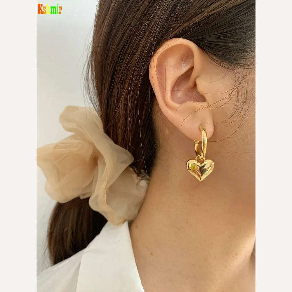 KIMLUD, Kshmir Heart-shaped stud metal Pendant Women's Earrings 2023 new fashion jewelry women's C-shaped earrings gift, KIMLUD Womens Clothes