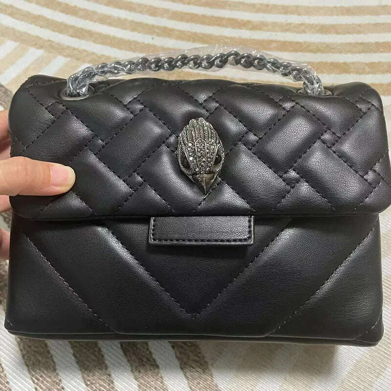 KIMLUD, Kurt G London Kensington Black/Silver Chains Women Small Size Crossbody Bag Real Leather Luxury UK Band Eagle Head Handbags, KIMLUD Womens Clothes