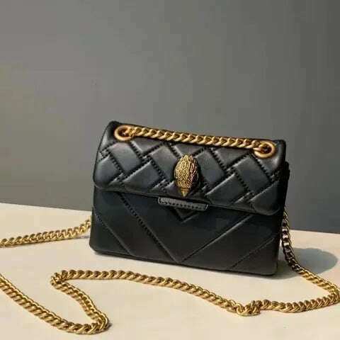 KIMLUD, Kurt G London Kensington Black/Silver Chains Women Small Size Crossbody Bag Real Leather Luxury UK Band Eagle Head Handbags, KIMLUD Womens Clothes