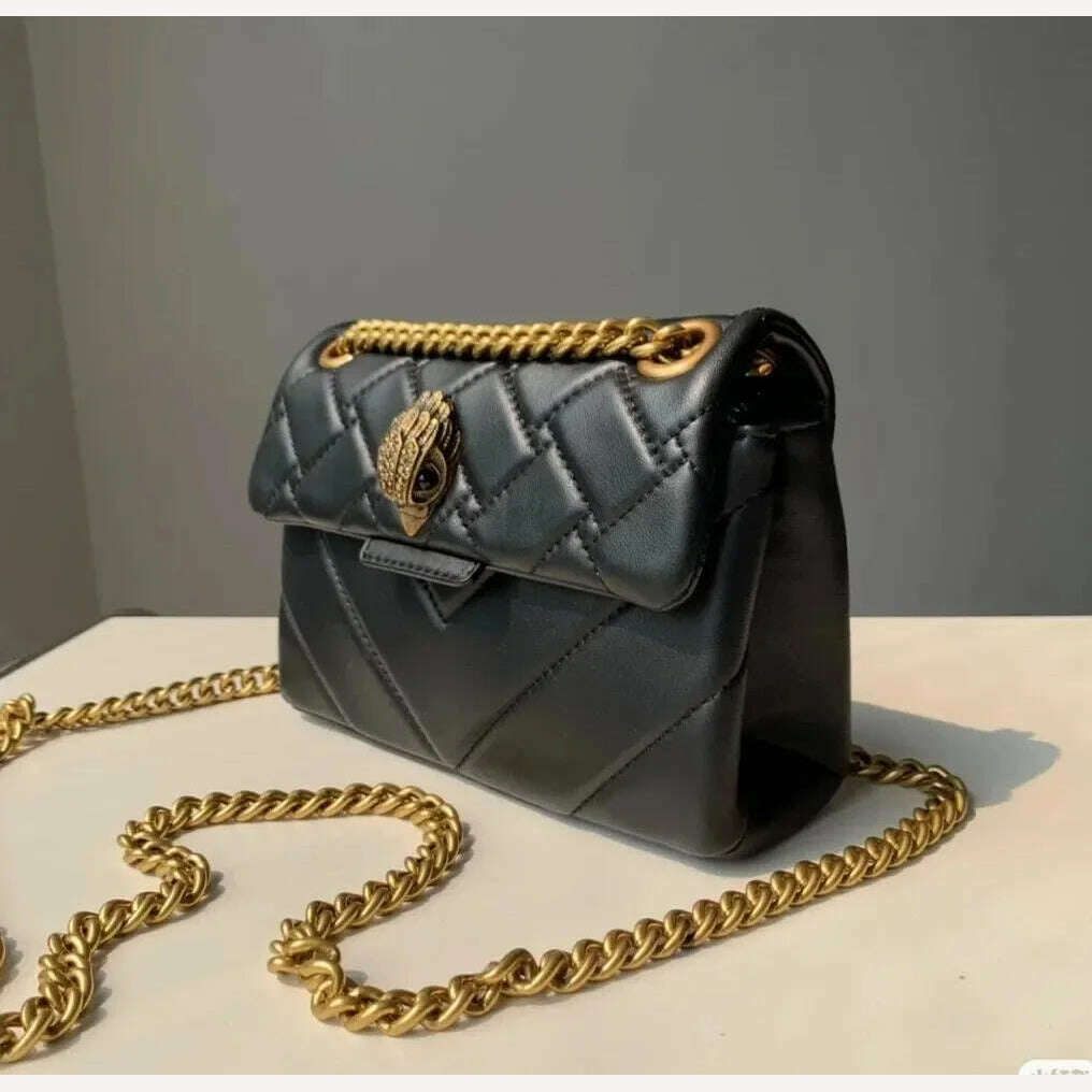 KIMLUD, Kurt G London Kensington Black/Silver Chains Women Small Size Crossbody Bag Real Leather Luxury UK Band Eagle Head Handbags, KIMLUD Womens Clothes
