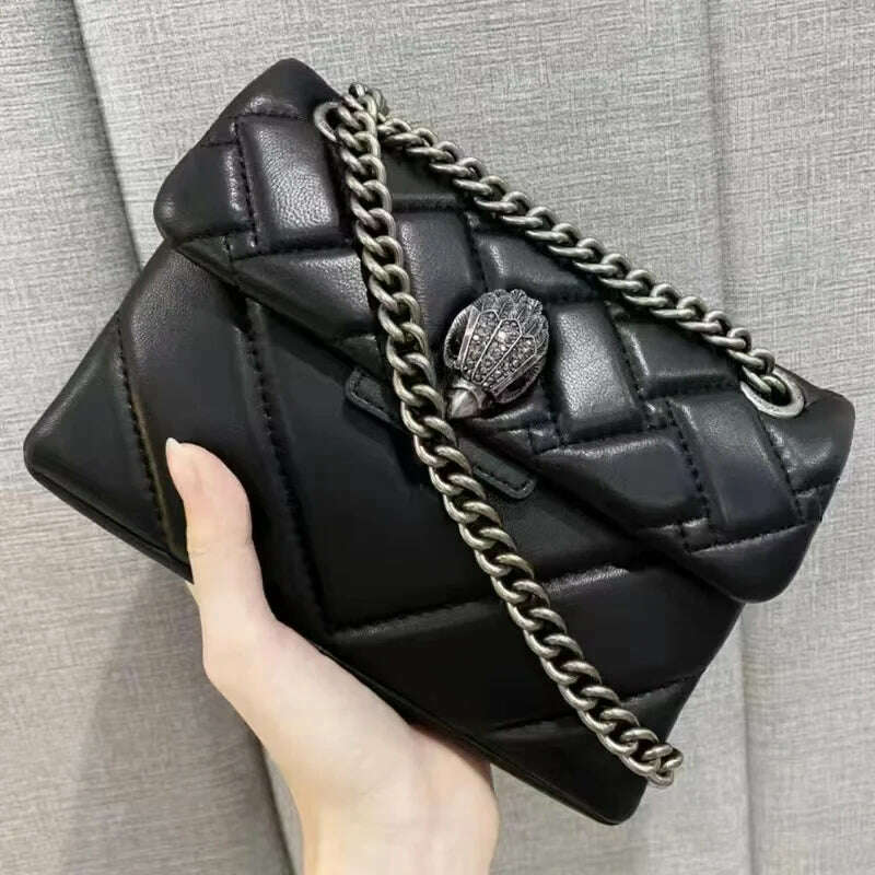 KIMLUD, Kurt G London Kensington Black/Silver Chains Women Small Size Crossbody Bag Real Leather Luxury UK Band Eagle Head Handbags, bag2 / 21x15x7cm, KIMLUD APPAREL - Womens Clothes