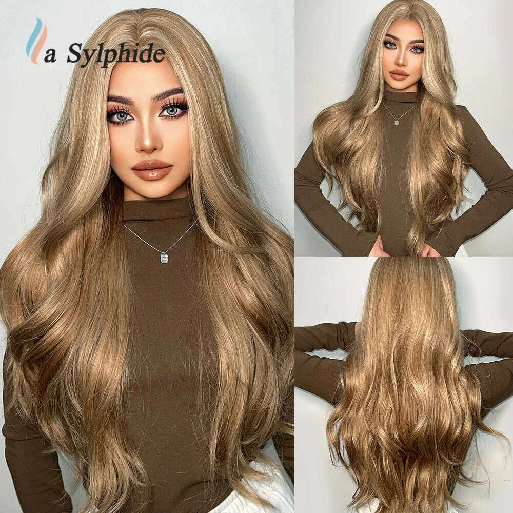 La Sylphide Long Wavy Ombre Purple Synthetic Wigs for Women Heat Resistant Natural Middle Part Cosplay Party Lolita Hair Wigs - KIMLUD