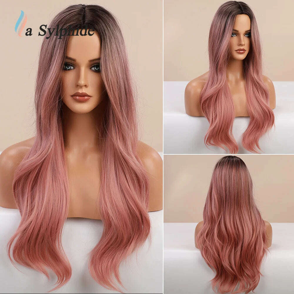 KIMLUD, La Sylphide Long Wavy Ombre Purple Synthetic Wigs for Women Heat Resistant Natural Middle Part Cosplay Party Lolita Hair Wigs, 313, KIMLUD Womens Clothes