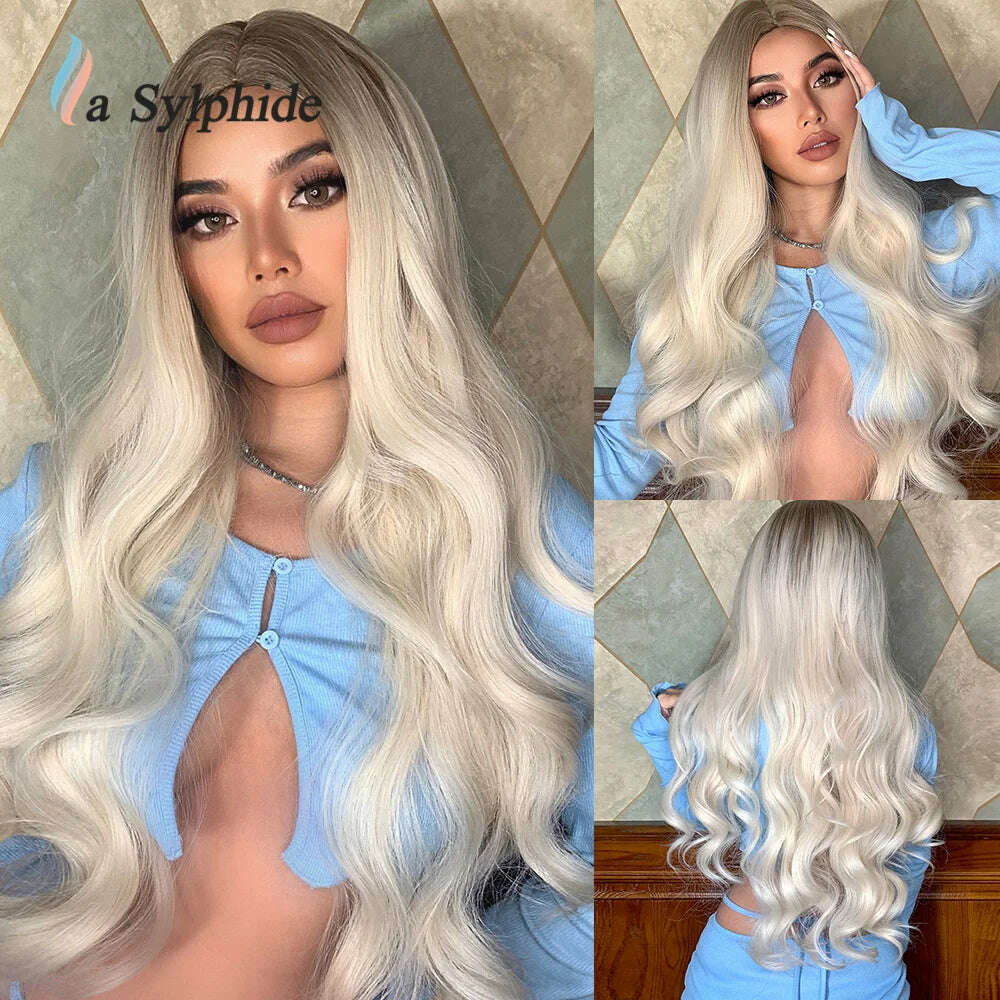 La Sylphide Long Wavy Ombre Purple Synthetic Wigs for Women Heat Resistant Natural Middle Part Cosplay Party Lolita Hair Wigs - KIMLUD