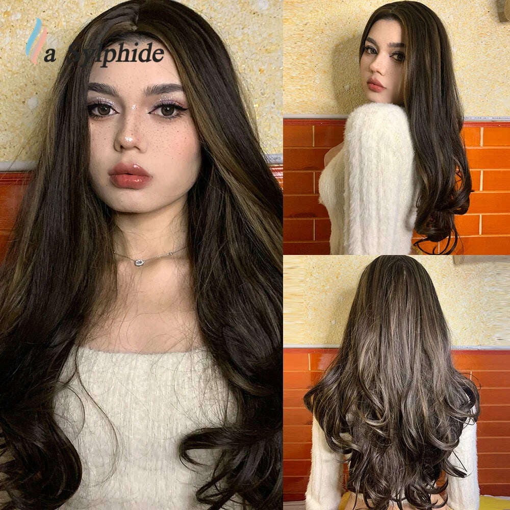 La Sylphide Long Wavy Ombre Purple Synthetic Wigs for Women Heat Resistant Natural Middle Part Cosplay Party Lolita Hair Wigs - KIMLUD