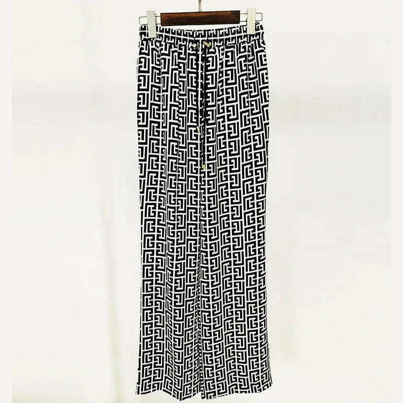 KIMLUD, Labyrinth Print Pant Suits Women New Double Breasted Mid Length Business Wear Suit Coat Jacket Straight Leg Pants Outfits, only pants / S, KIMLUD APPAREL - Womens Clothes