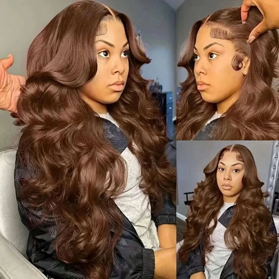 Lace Front Wig Body Wave Human Hair Chocolate Brown | KIMLUD