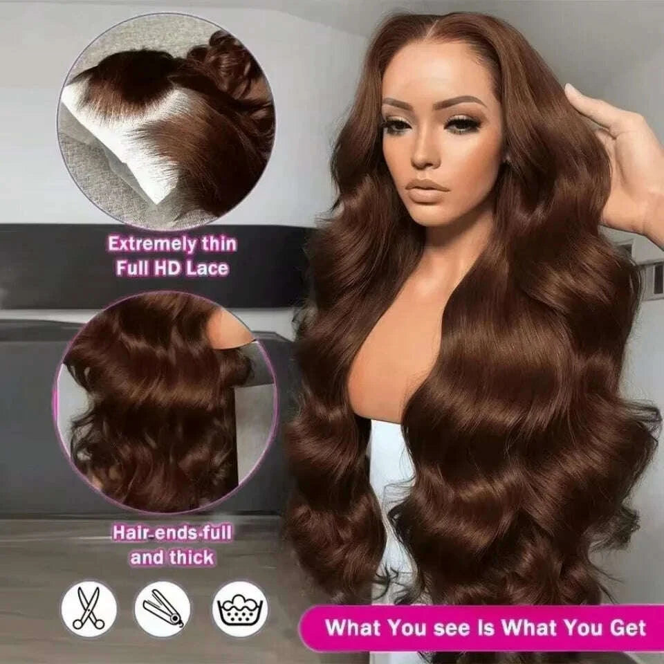 Lace Front Wig Body Wave Human Hair Chocolate Brown | KIMLUD