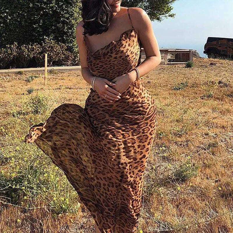 KIMLUD, Lace-up Leopard Print Bodycon Long Dress Summer Sexy Women's Backless Maxi Dresses Celebrity Evening Party Beach Slim Fit Dress, KIMLUD Womens Clothes