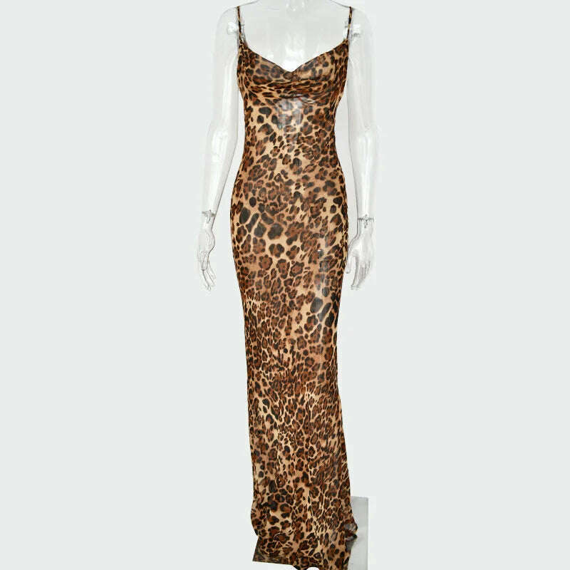 KIMLUD, Lace-up Leopard Print Bodycon Long Dress Summer Sexy Women's Backless Maxi Dresses Celebrity Evening Party Beach Slim Fit Dress, KIMLUD Womens Clothes