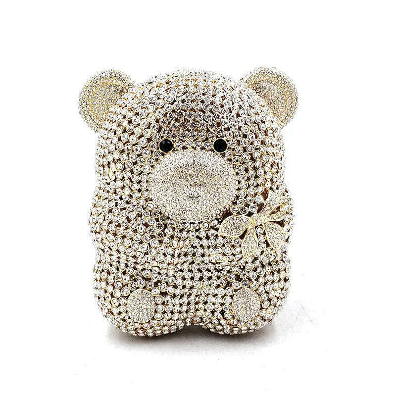 KIMLUD, Ladies handbag Bridal wedding party purse women evening party bag diamond luxury crystal cute animal Raccoon bear Grizzly purses, Color 3 white, KIMLUD APPAREL - Womens Clothes