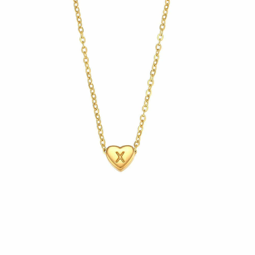 KIMLUD, Ladies Minimalist Small Love Initial Necklace Jewelry Stainless Steel 18k Gold Plated Mini Heart Shape Letter Pendant Necklace, X, KIMLUD Womens Clothes