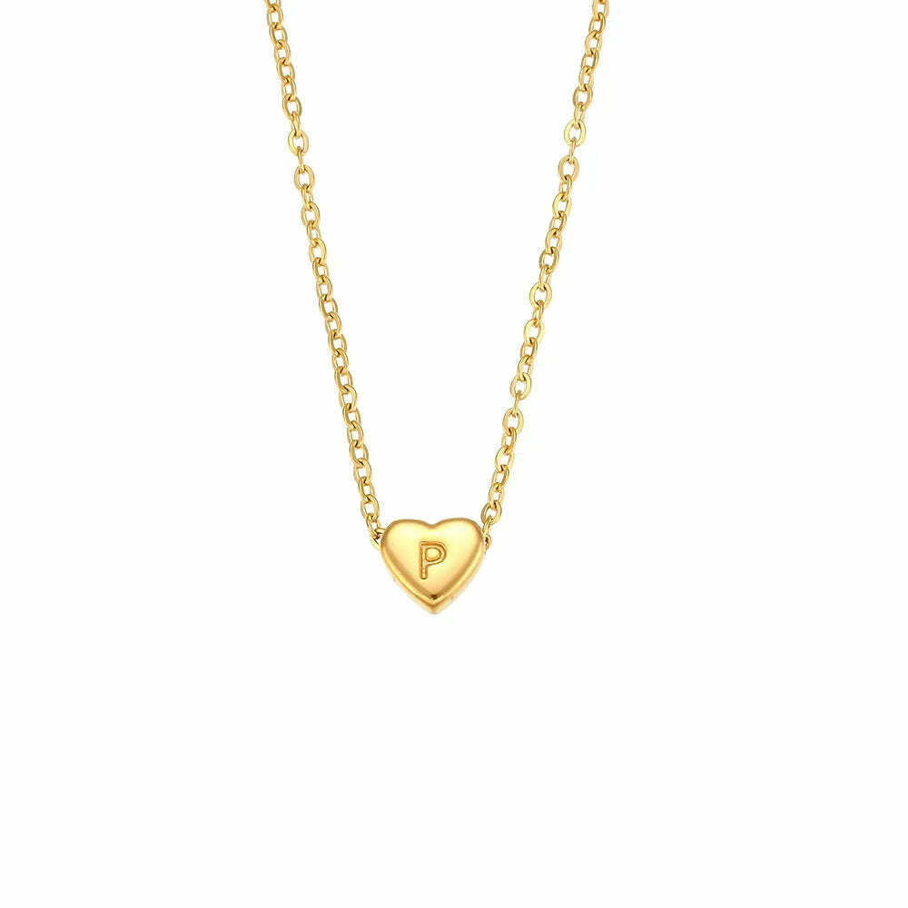 KIMLUD, Ladies Minimalist Small Love Initial Necklace Jewelry Stainless Steel 18k Gold Plated Mini Heart Shape Letter Pendant Necklace, KIMLUD Womens ClothesKIMLUD, Ladies Minimalist Small Love Initial Necklace Jewelry Stainless Steel 18k Gold Plated Mini Heart Shape Letter Pendant Necklace, P, KIMLUD APPAREL - Womens Clothes