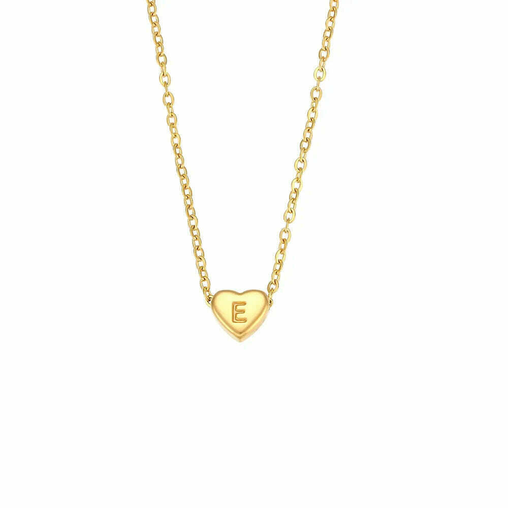 KIMLUD, Ladies Minimalist Small Love Initial Necklace Jewelry Stainless Steel 18k Gold Plated Mini Heart Shape Letter Pendant Necklace, E, KIMLUD Womens Clothes