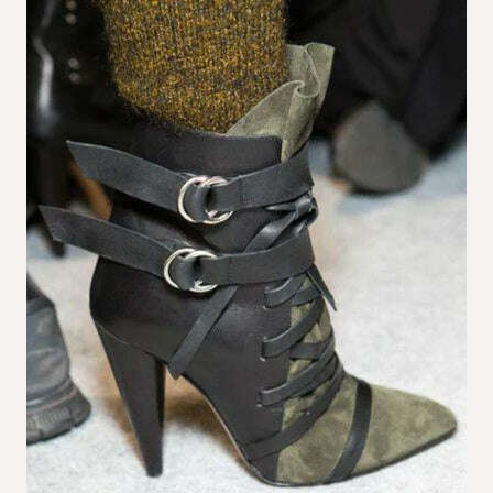 KIMLUD, Ladies Real Rabbit Fur Suede Leather Patched Spike High Heel Ankle Boots Women Strappy Bandage Pointed Toe Short Booties, army green / 4.5, KIMLUD APPAREL - Womens Clothes