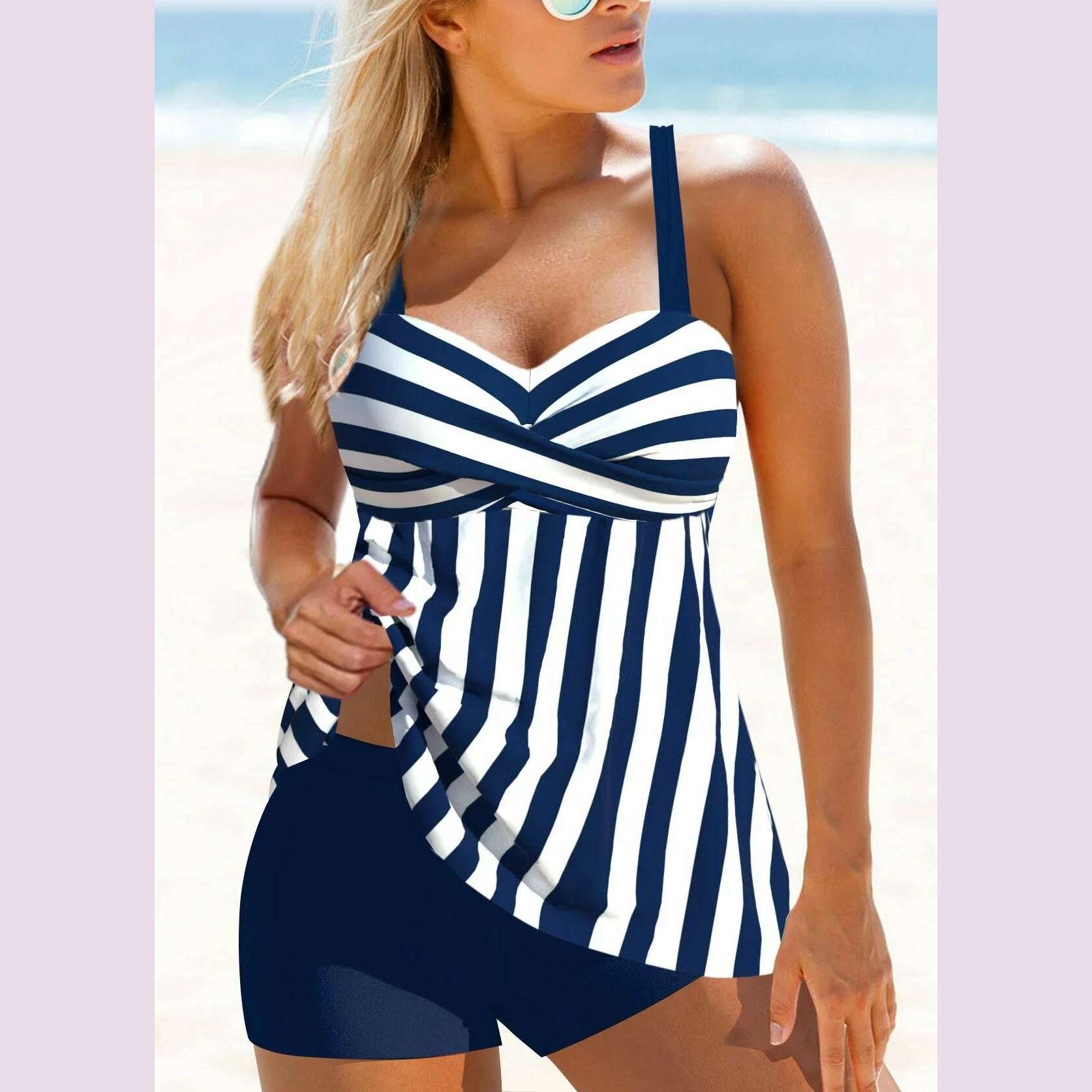KIMLUD, Ladies Summer New Two Piece Swimsuit Curve Stripe Printed Sexy Off Shoulder Leisure Fashion Resort Beach Swimsuit S-6XL, 9021-white / 5XL, KIMLUD APPAREL - Womens Clothes