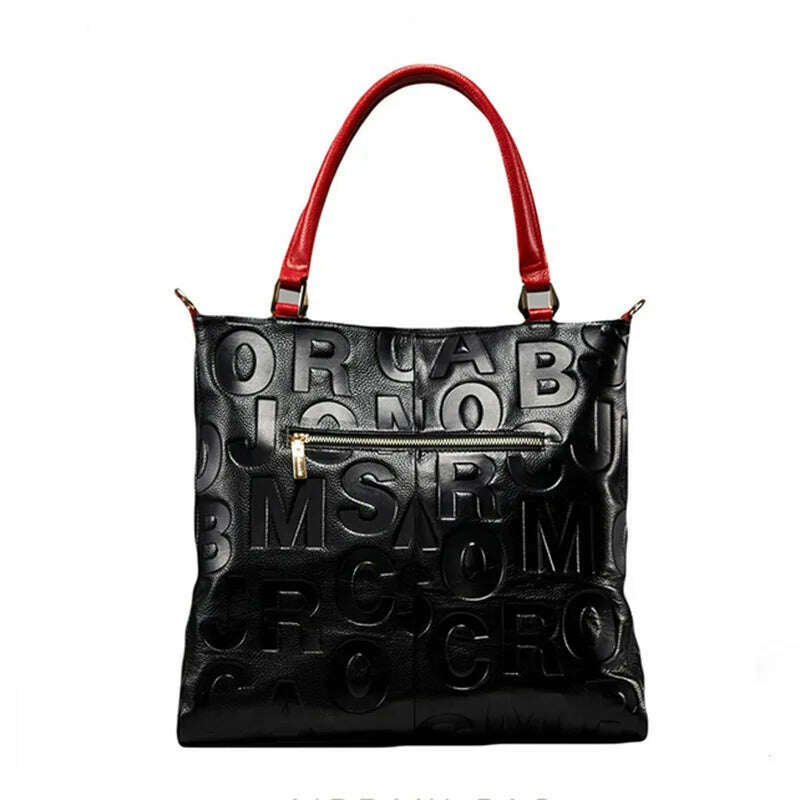 KIMLUD, Lady Cowhide Tote Bag And Purses Luxury Designer Handbags For Women 2024 New In Genuine Leather Embossed Letters Decorate Sling, KIMLUD Womens Clothes