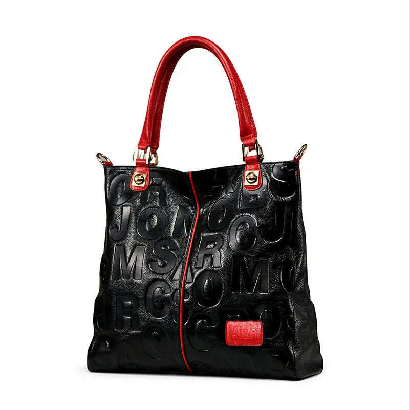 KIMLUD, Lady Cowhide Tote Bag And Purses Luxury Designer Handbags For Women 2024 New In Genuine Leather Embossed Letters Decorate Sling, 1 / 32x10x30cm, KIMLUD APPAREL - Womens Clothes