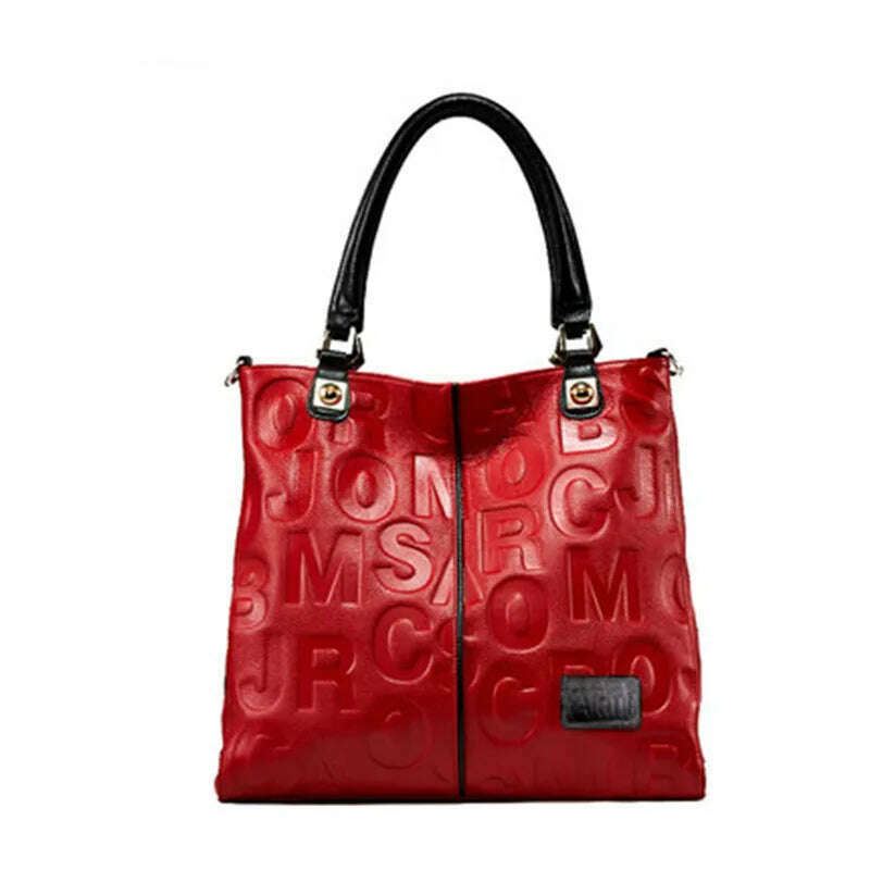 KIMLUD, Lady Cowhide Tote Bag And Purses Luxury Designer Handbags For Women 2024 New In Genuine Leather Embossed Letters Decorate Sling, 2 / 32x10x30cm, KIMLUD APPAREL - Womens Clothes