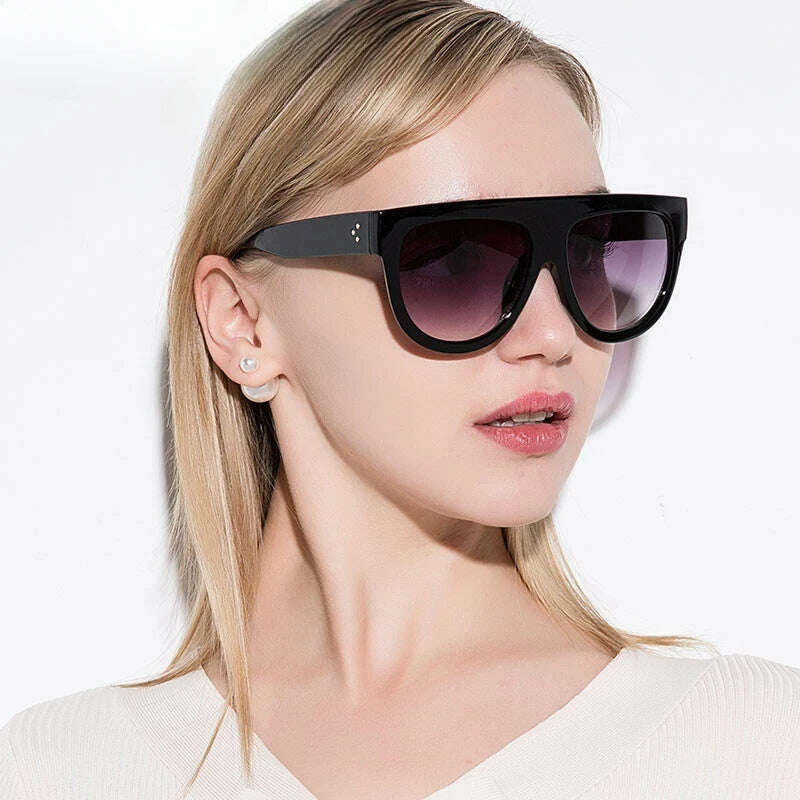 KIMLUD, Lady Flat top Oversized Sunglasses Women Retro Female Big Frames UV400 Cat Eye Sunglass Electroplated Rivet Sun Glasses Shades, KIMLUD Womens Clothes
