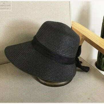 Lady New Bowknot Straw Hat Adult Summer Sunscreen Leisure Cap Wide Brim Students Fresh Raffia Shading Sun Cap Foldable - KIMLUD