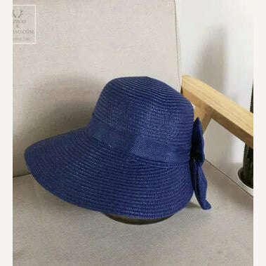 Lady New Bowknot Straw Hat Adult Summer Sunscreen Leisure Cap Wide Brim Students Fresh Raffia Shading Sun Cap Foldable - KIMLUD