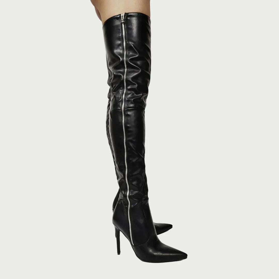 KIMLUD, LAIGZEM SUPER Women Boots Thigh High Boots Metal Zipper Stiletto Heels Ladies Shoes Woman Botines Botas Large Size 38 43 44 47, KIMLUD Womens Clothes
