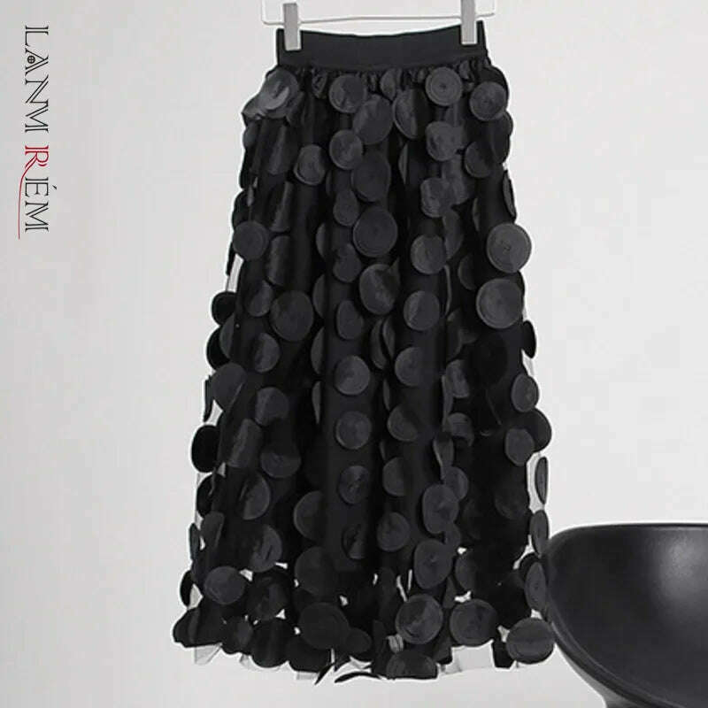 LANMREM 2023 New Women Spring Solid Color Gauze Elastic Waist Ladies Casual Loose Fashion Mid-calf A-line Skirt 2J394 - KIMLUD